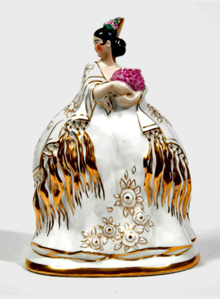 ROBJ.-Paris.-Spanish.-Circa-1925-1931.-Polychrome-porcelain-enameled-night-light.-Signed.-H--32 ROBJ.-Paris. -- Spanish lady Circa-1925-1931