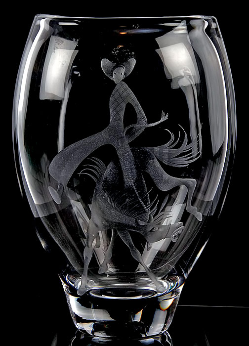 Vicke-Lindstrand-for-Kosta-Rodeo-Cowboy-Cut-Glass-Vase,-circa-1950s, Vicke-Lindstrand-for-Kosta-Rodeo-Cowboy-Cut-Glass-Vase,