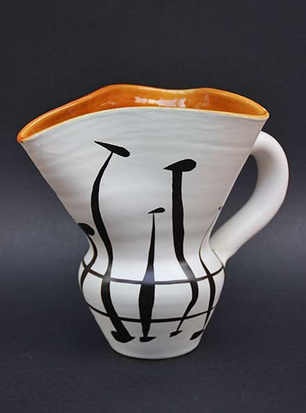 earthenware-jug--roger-capron roger-capron-1922-2006-earthenware-jug-enamelled-black-pattern-on-background