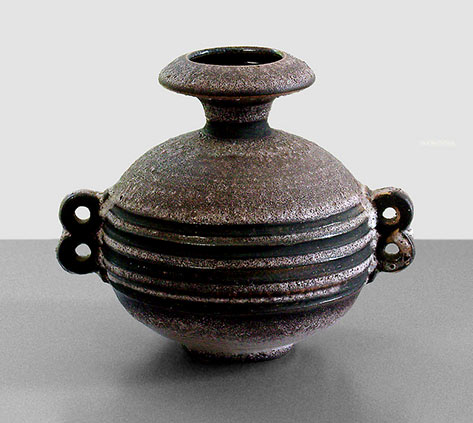Ruscha-Pompeii-lava-glaze-vessel Ruscha Pompeii lava glaze vessel with twin handles
