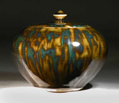 Russell-Akerman-ceramic-tea-jar Russell-Akerman-olive speckle lidded tea jar