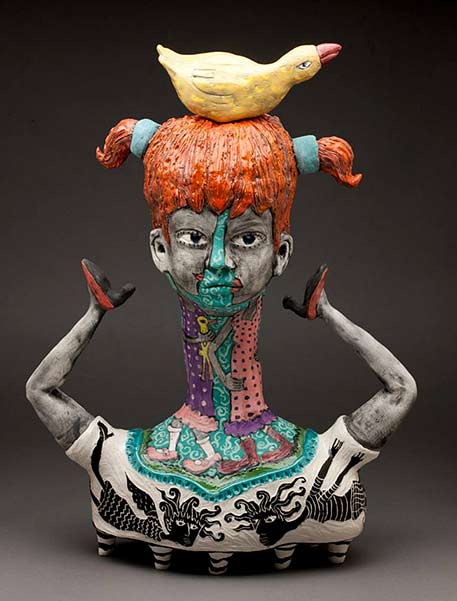 Saatchi-Art-Artist--Laura-Jean-McLaughlin--Ceramic-2011-Sculpture--Nest- Red hair girl with duck nesting on her head sculpture --Laura-Jean-McLaughlin