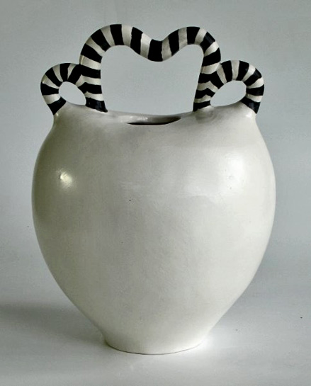 SallyHook-ceramics Sally Hook-ceramics- vase with black and white striped handles