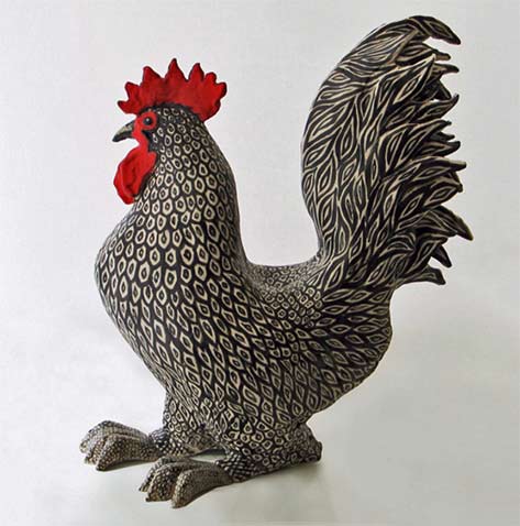 Sarah-Farrelly-»-»-Ceramics-Cockerel Sarah-Farrelly-»-»-Ceramics-Cockerel in red, black and white