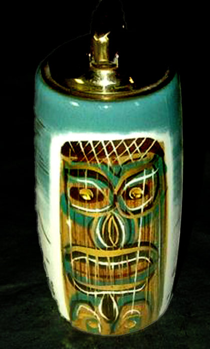 Sascha-Brastoff-tiki-lighter Tiki mask teal ceramic lighter-Sascha Brastoff
