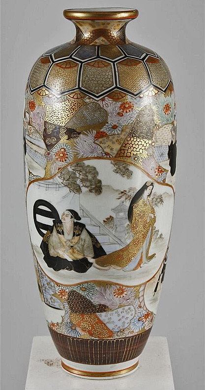 Satsuma-vase-Japan Satsuma--vase a geisha and a samurai