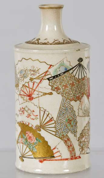 Japanese-Satsuma-Pottery Satsuma-Pottery-cylindrical Bottle-Vase