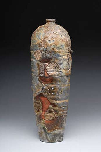 Scott_Parady-wood-fired-vase Scott_Parady_Tall_Vase_w_Shells anagama wood fired stoneware
