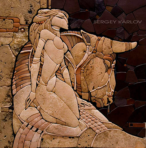 Sergey-Kalrlov-girl-on-horse-mosaic Girl on horse - Sergey Karlov