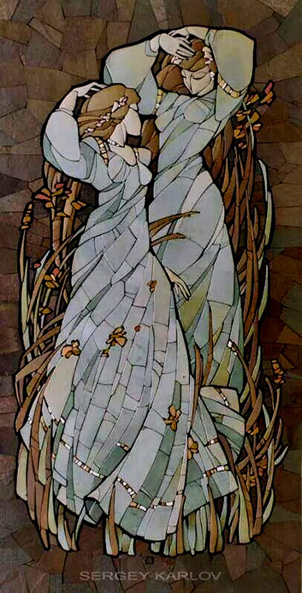 Sergey-Karlov--stone-mosaic-art Two females nouveau - Sergey Karlov