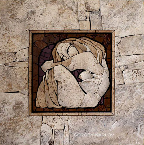 Sergey-Karlov-===stone-mosaic-nude-woman seated nude woman mosaic - Sergey Karlov