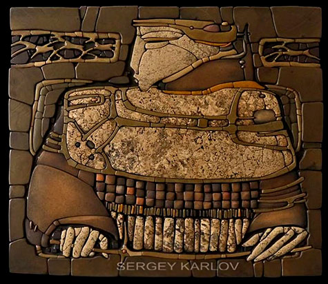 Serjey-Karlov--easels-mosaic-art 'Warrior with sword' -- Sergey Karlov