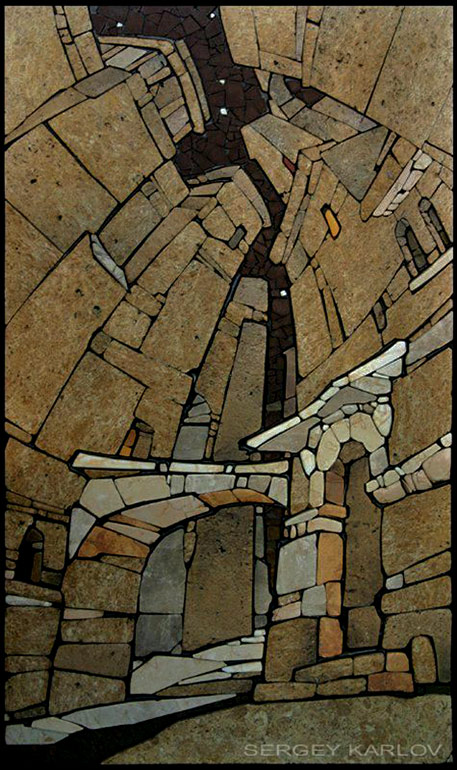 Serjey Karlov mosaic wall art 'Verona - Midnight Hour' stone mosaic panel -- Sergey Karlov