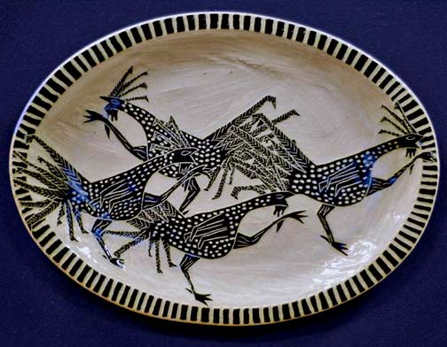 Cristine-Boyd black and white roosters platter