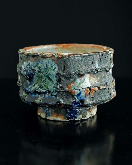 Adam-Whatley-ceramics shino black footed vessel - Adam Whatley