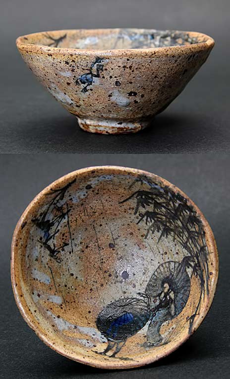 Shogo-Ikeda-tea-bowl Shogo-Ikeda-tea-bowl with internal geisha illustration