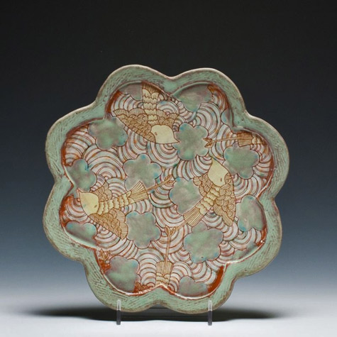 Shoko-Teruyama-Japanese-pottery Shoko-Teruyama-Flower-Plate with eight sides
