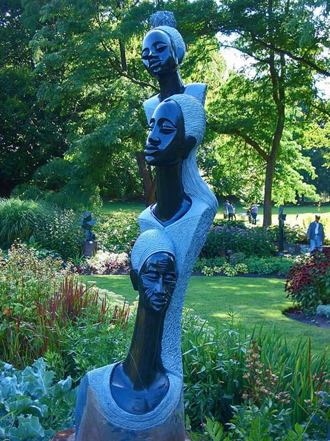 Shona-Sculptures---Van-Dusen-Gardens,-Vancouver-- Three Women Shona-Sculptures---Van-Dusen-Gardens,-Vancouver--