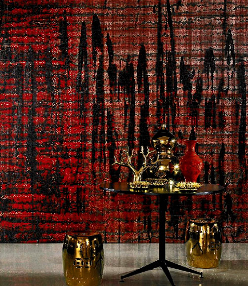 Mosaic-mural-Sketch-Red-sicis SICIS--Sketch-Red mosaic wall in red and black