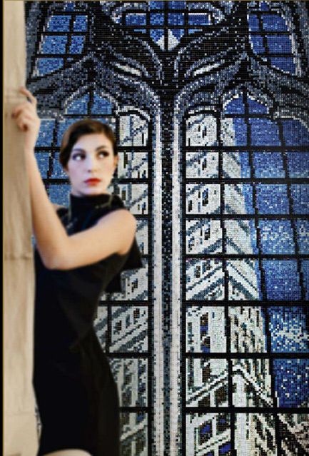 sicis-Skyline-Gothic-mosaic SICIS-Skyline-Gothic wall mosaic - tall skyscraper building wall art with batman window