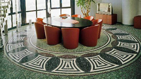 geometric-mosaic-floor-sicis SICIS---The One Marble circular mosaic patterned floor