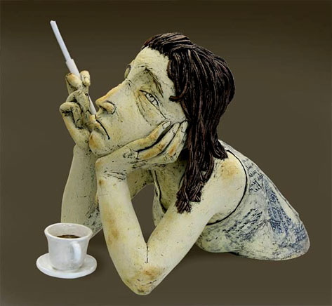 Sigita-Lukosiunas-Tea-Break Sigita-Lukosiunas-'Tea-Break' woman smoking a cigarette on her break figurine bust