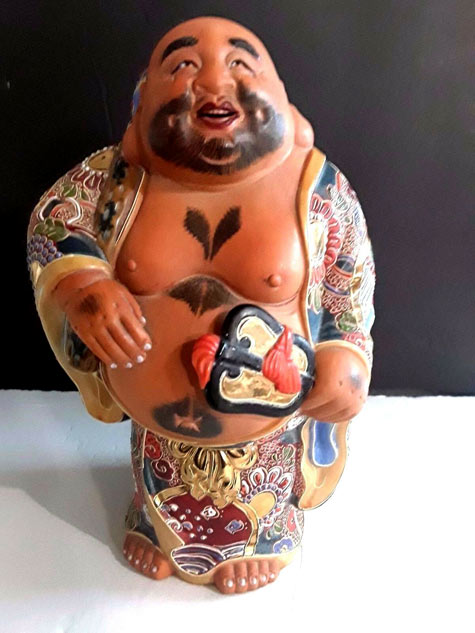 Signed-Large-Hand-Painted-Clay-Buddha-Figure-- ceramic Buddha figure