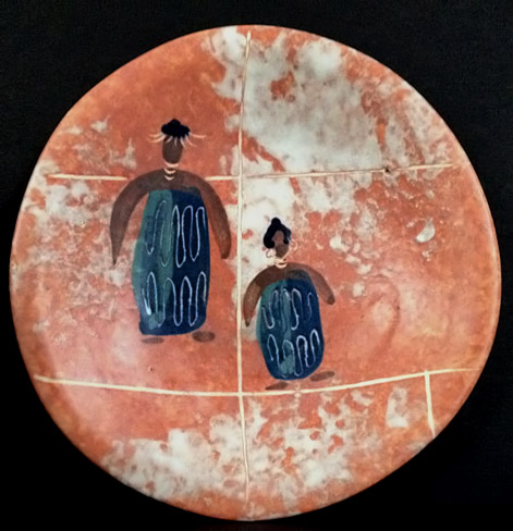 Marc-Bellaire-mid-century-plate Signed-Marc-Bellaire-Plate-'Native-Family'-California-1950's