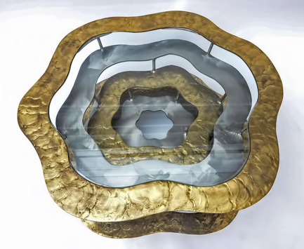 Silas-Seandel-Volcano-Coffee-Table Silas Seandel Volcano brass and glass Coffee Table- --Galere,