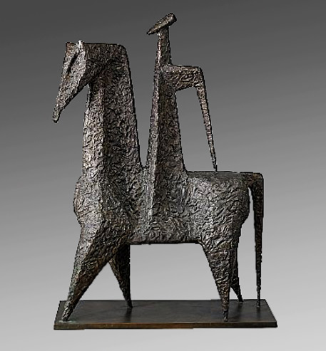 Sonja-Katzin-Man-and-Horse-sculpture SONJA-Katzin-born-1919-Man-and-Horse-Signed-Katzin.-Patinated-bronze,-height-107.5-cm--