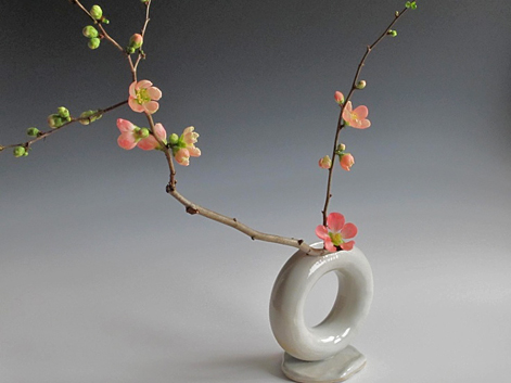 SookjaeArt-etsy-ikebana-ring SookjaeArt-etsy---Ikebana-ring-vase with pink blossom flowers
