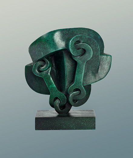 Sorel_Etrog-Double_Key_Head _Sorel_Etrog-Double_Key_Head__RUMI-GALLERIES abstract sculpture head in green