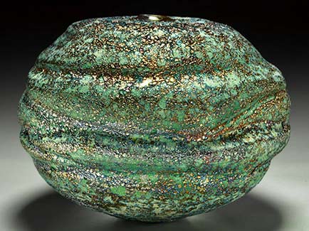 Steven Forbes-deSoule-raku-ceramics Green space-rock-with-ripples - Steven Forbes-deSoule