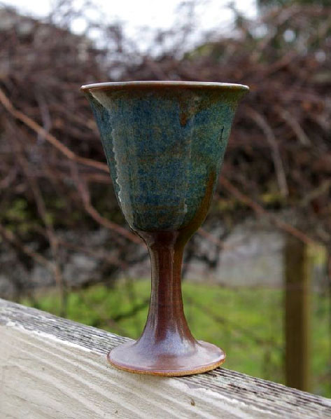 Spun-Pottery-Art-Drinking-Glass-Wine-Goblet--Handmade-Blue-Brown Spun Pottery Art Drinking Glass Wine Goblet Handmade Blue Brown