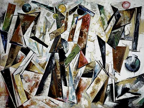 stepanova-cubist-painting stepanova dancing-figures-on-a-white-background