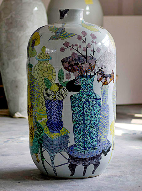 large-ceramic-jar-Felicity-Aylieff-2012 Still Life with Jars, Fruits and Cherry Blossom by Felicity Aylieff -2012