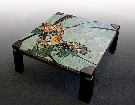 Stone-mosaic-by-Sergey-Karlov Mosaic floral motif table - Sergey Karlov