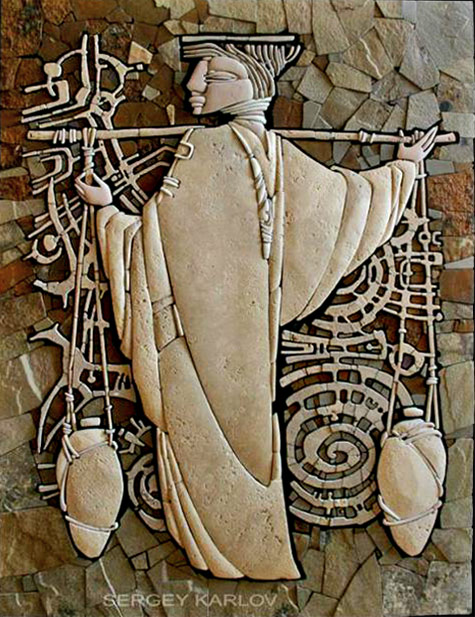 Stone-mosaic-by-Sergey-Karlov Water bearer stone mosaic by Sergey Karlov