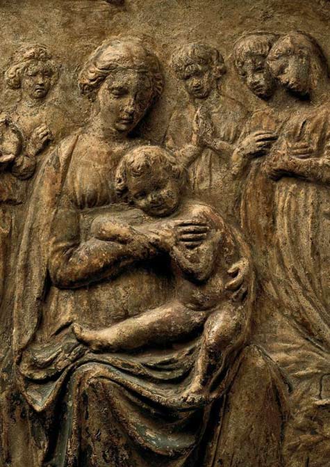 Studio-of-Luca-della-Robbia-(1400--1482)-The-Madonna-and-Child-with-a-Choir-of-Angels-(Photo-courtesy-Tomasso-Brothers-Fine-Art) Luca-della-Robbia sculpture of Madonna and Jesus