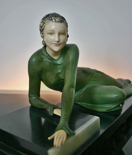 Menneville-art-deco-figurine Stylish-art-deco-french-spelter-and-ivorine-by-Menneville-circa-1930