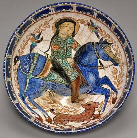 Mina'i-ware-bowl Persian Bowl with a Rider on Horseback accompanied by a Hound and Two Birds-