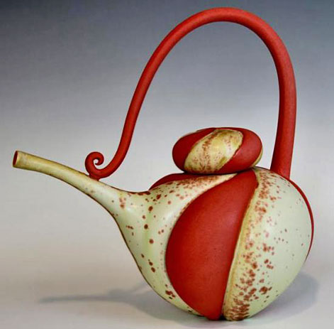Marsha-Silverman-teapot Marsha-Silverman--elegant ceramic teapot in red and white