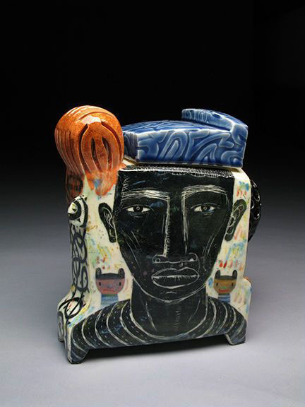 -Kevin-Snipes-ceramic-teapot Teapot,-2014,-by-Kevin-Snipes with black face motif