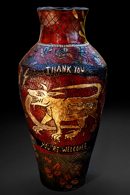 Thank-You-You-re-Welcome-ceramic-Lucinda-Mudge Lucinda Mudge -Thank-You-You-re-Welcome-ceramic vase-h-52-cm