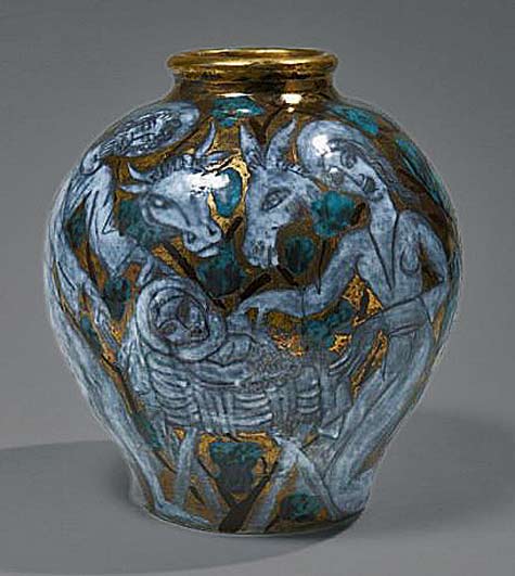 The-Annunciation-and-the-Nativity-ovoid-earthenware-vase,1960---Camard-Auctioneers Edouard Cazaux ovoid vase with Jesus nativity scene