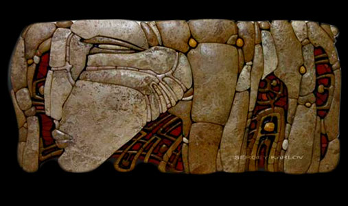 The-Dingling---Triptych-serjey-karlov Serjey Karlov mosaic wall art in stone
