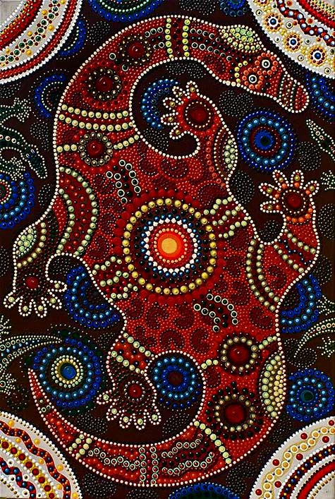 The-Happy-Goana-Mama.-Australian-Aboriginal-Painting,-painted-by-Ousha-Jenamoia-in-2011 The-Happy-Goana-Mama.dot painting-by-Ousha-Jenamoia-in-2011