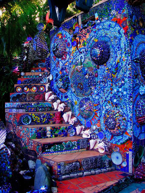 mosaic-wall-and-stairs-Honduras The-Jade-Seahorse---A-bizarre-boutique-hotel-in-Utila,-Honduras-,