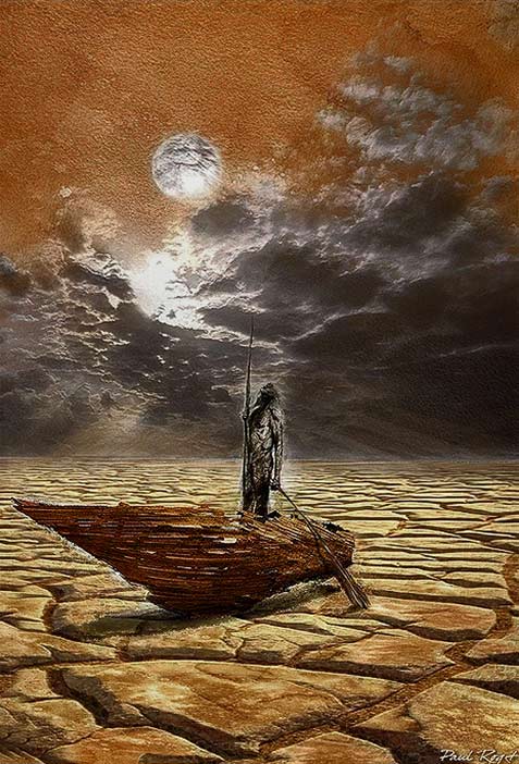 The-Patient-Fisherman---Paul-Roget The Patient Fisherman---Paul Roget - painting of a man standing in a boat waiting for rain