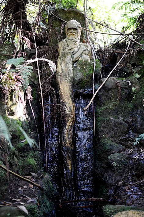 The-William-Ricketts-Sanctuary-sculpture-garden-in-Mt-Dandenong Indigenous Elder waterfall sculpture at Ricketts Sanctuary
